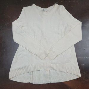 Madewell Women S Sweater  Cream High Low Long Sleeve Zip Back Cotton Blend‎